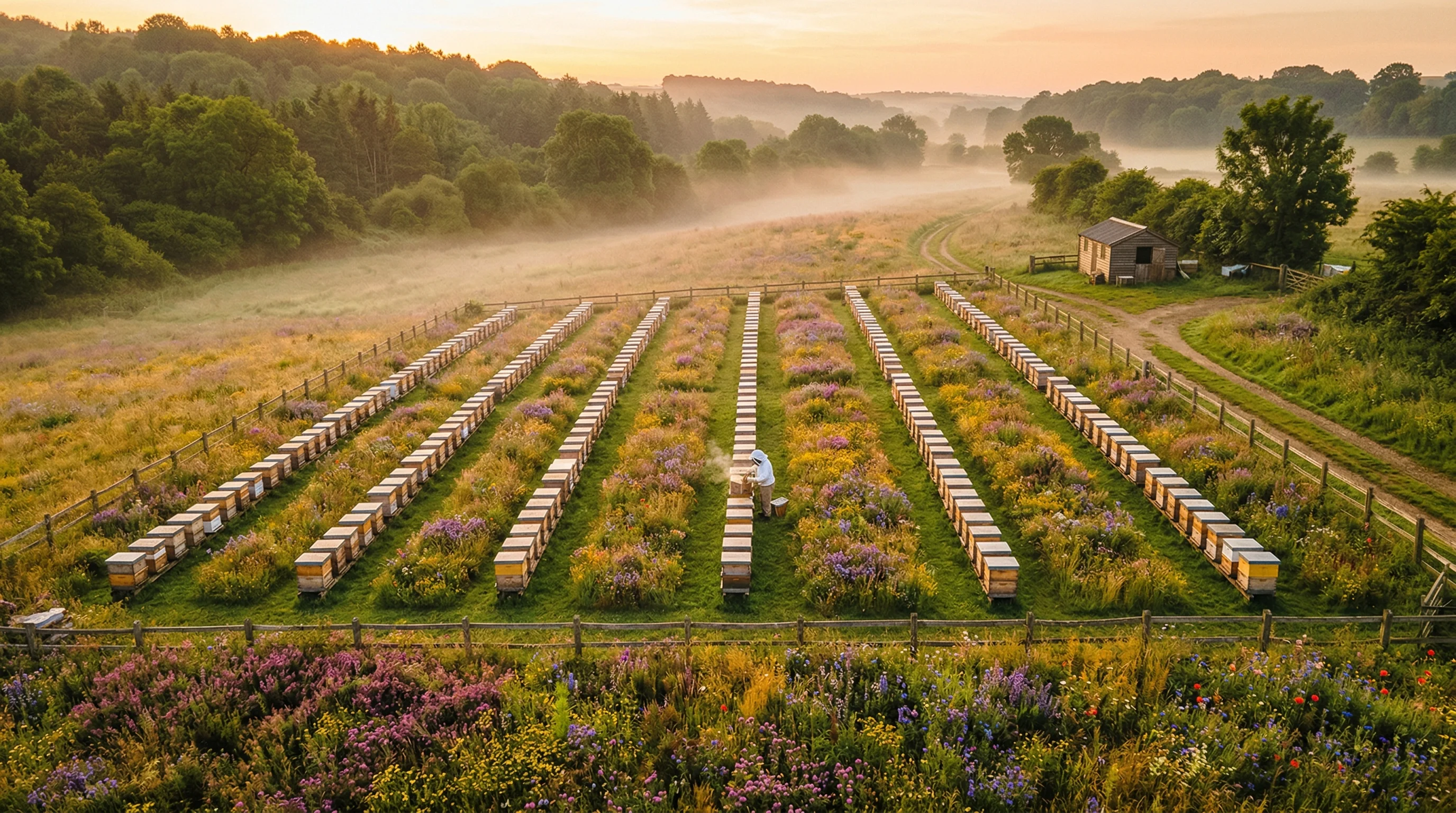 Pasieka hodowlana o poranku