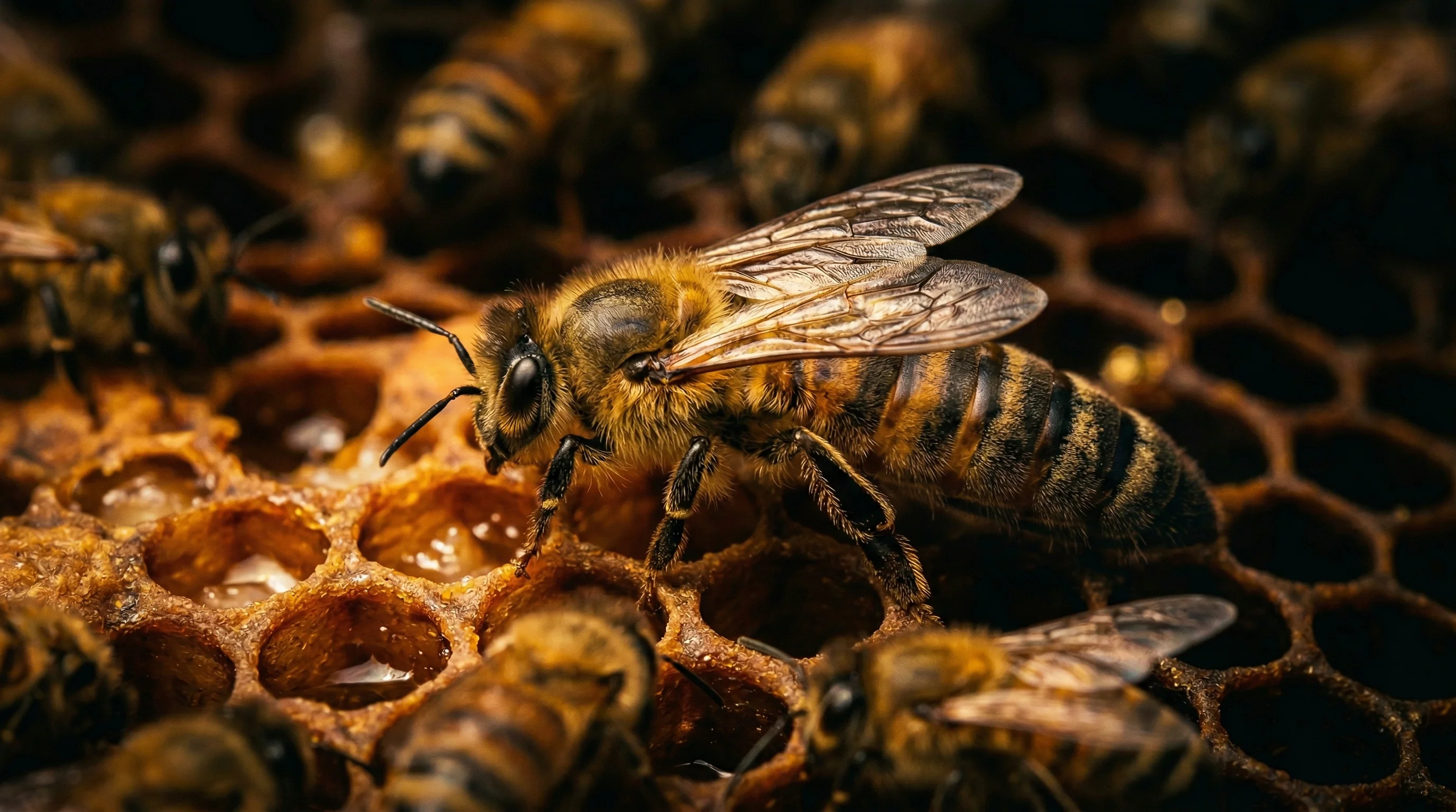 Matka pszczela na plastrze miodu
